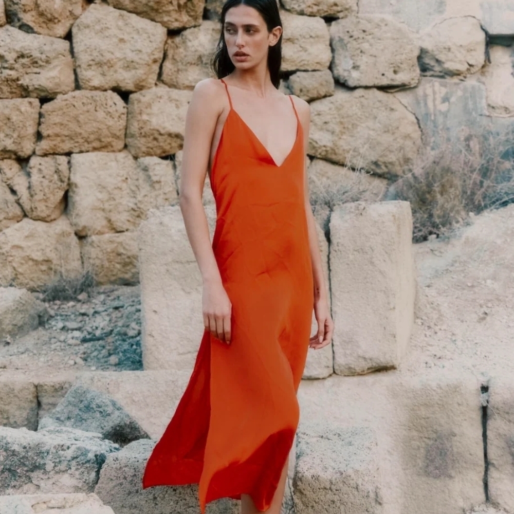 Vibrant Orange Midi Dress